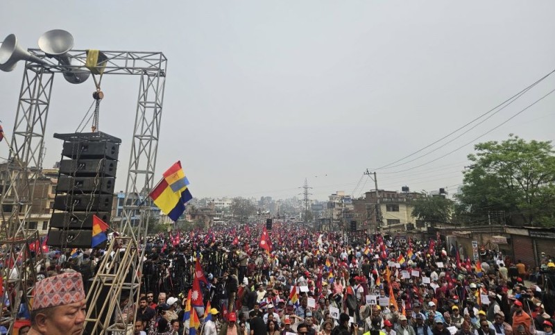पार्टी स्वयंसेवक र सुरक्षाकर्मीको कडा निगरानीबिच राप्रपाको आमसभा बल्खुमा सुरु